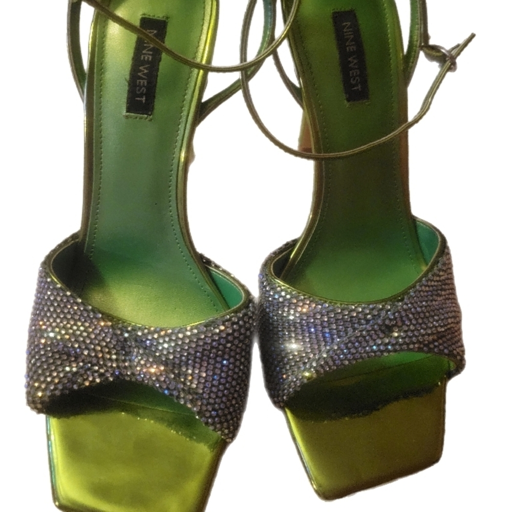 Nine West Metallic Green and Silver Heels